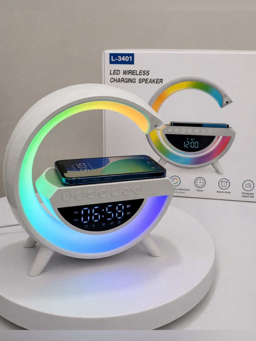 G-SPEAKER 4-in-1 RGB LED Lamp + Clock + Charger Station + Bluetooth Speaker NEW